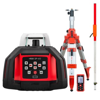 Комплект: ротационный нивелир RGK SP-612 + элевационный штатив RGK SH-170 + рейка RGK LR-2 + дальномер RGK DL100 Комплект: ротационный нивелир RGK SP-612 + элевационный штатив RGK SH-170 + рейка RGK LR-2 + дальномер RGK DL100