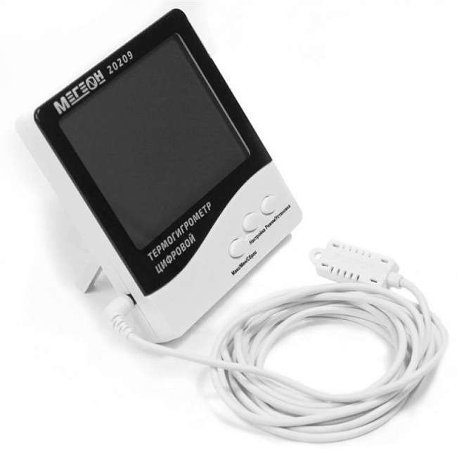 Цифровой настольный термогигрометр с выносным датчиком МЕГЕОН 20209 Цифровой настольный термогигрометр с выносным датчиком МЕГЕОН 20209