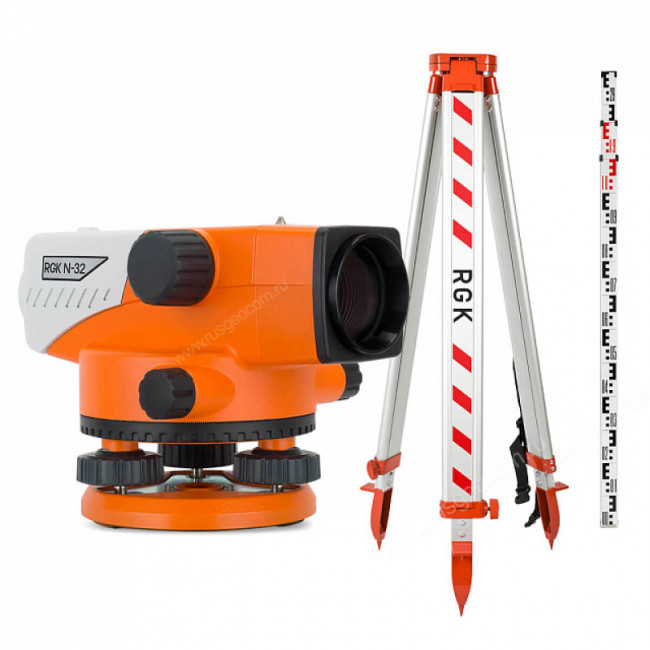 Комплект оптический нивелир RGK N-32 с поверкой + штатив S6-N + рейка AMO S4