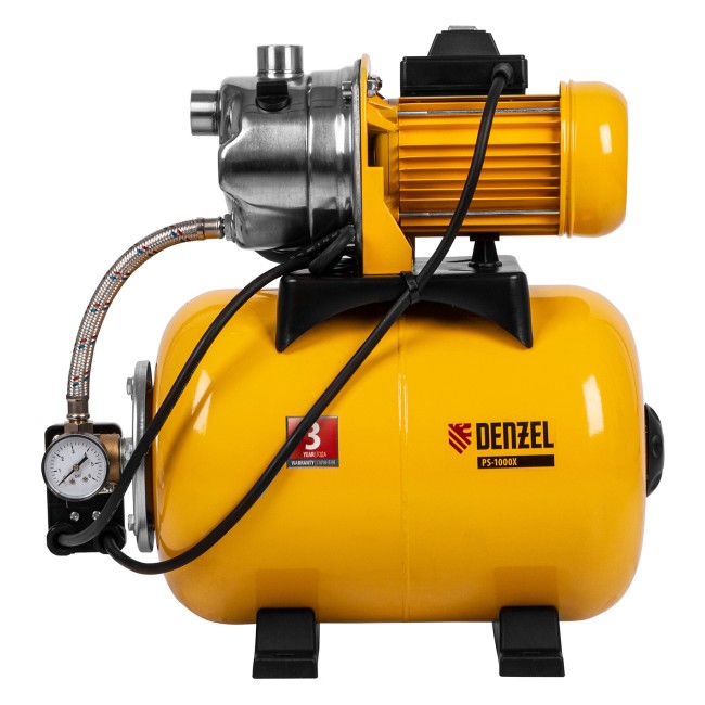 Насосная станция PS1000Х, 1000 Вт, 3500 л/ч, ресивер 24 л, подъем 44 м, нержавейка Denzel Насосная станция PS1000Х, 1000 Вт, 3500 л/ч, ресивер 24 л, подъем 44 м, нержавейка Denzel