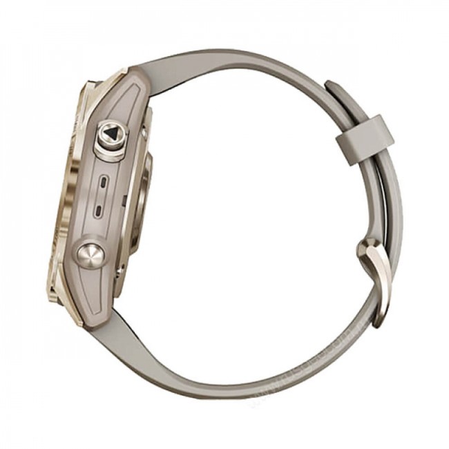 Часы Garmin Fenix 7S Sapphire Solar титановый кремово-золотой с светло-песочным силиконовым ремешком Часы Garmin Fenix 7S Sapphire Solar титановый кремово-золотой с светло-песочным силиконовым ремешком