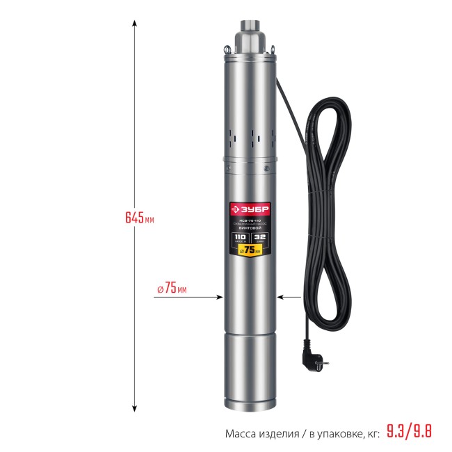 Скважинный насос винтовой НСВ-75-110 ЗУБР 900 Вт, 110 м напор Скважинный насос винтовой НСВ-75-110 ЗУБР 900 Вт, 110 м напор