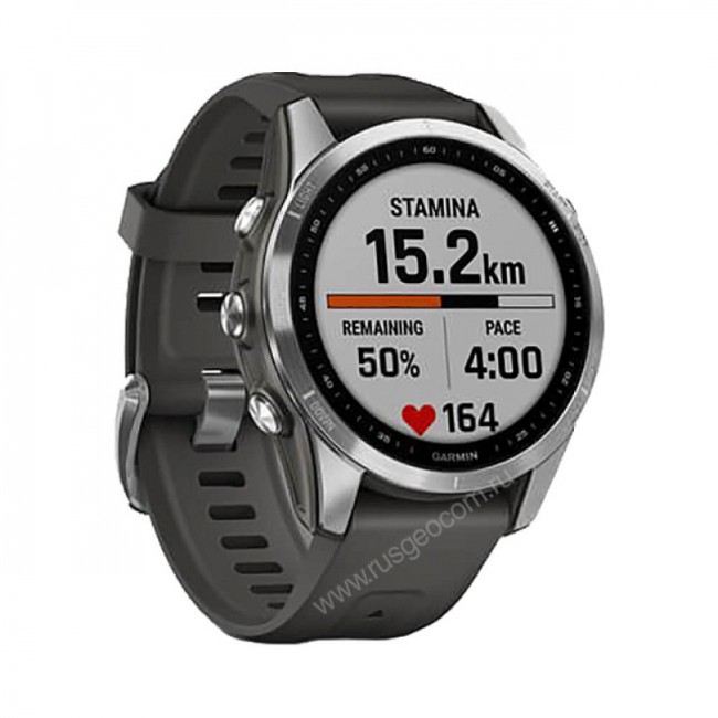 Часы Garmin Fenix 7S серебристый с графитовым силиконовым ремешком Часы Garmin Fenix 7S серебристый с графитовым силиконовым ремешком