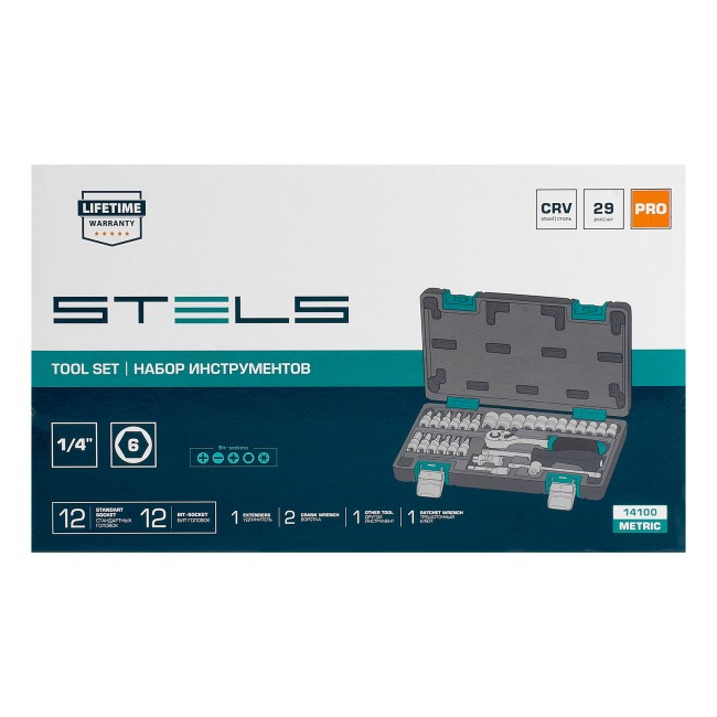 Набор инструментов, 1/4", CrV 29 предметов Stels Набор инструментов, 1/4", CrV 29 предметов Stels
