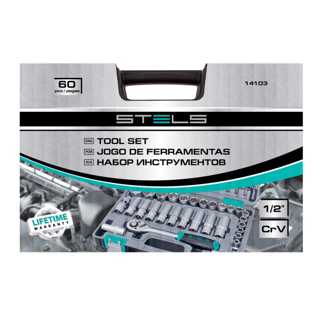 Набор инструментов, 1/2", CrV 60 предметов Stels Набор инструментов, 1/2", CrV 60 предметов Stels